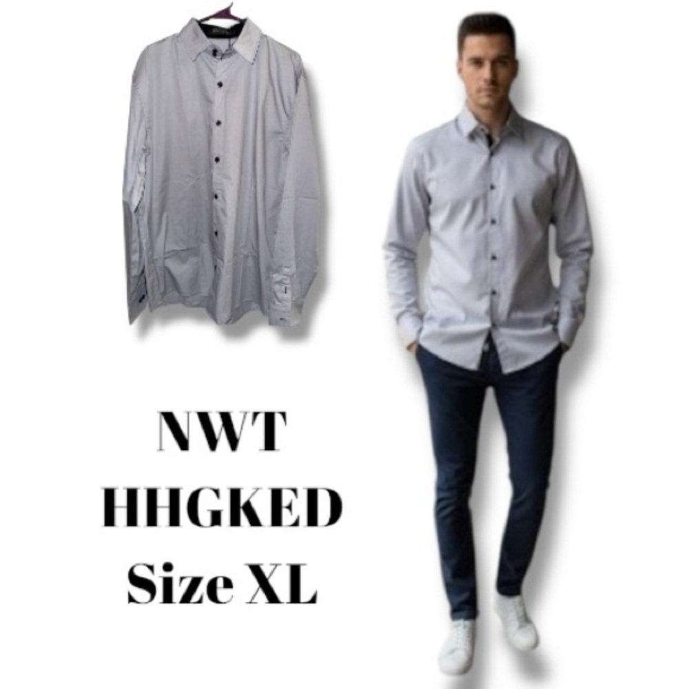 HHGKED Men’s Shirt NWT Light Grey Button-Down European & American Style Size XL